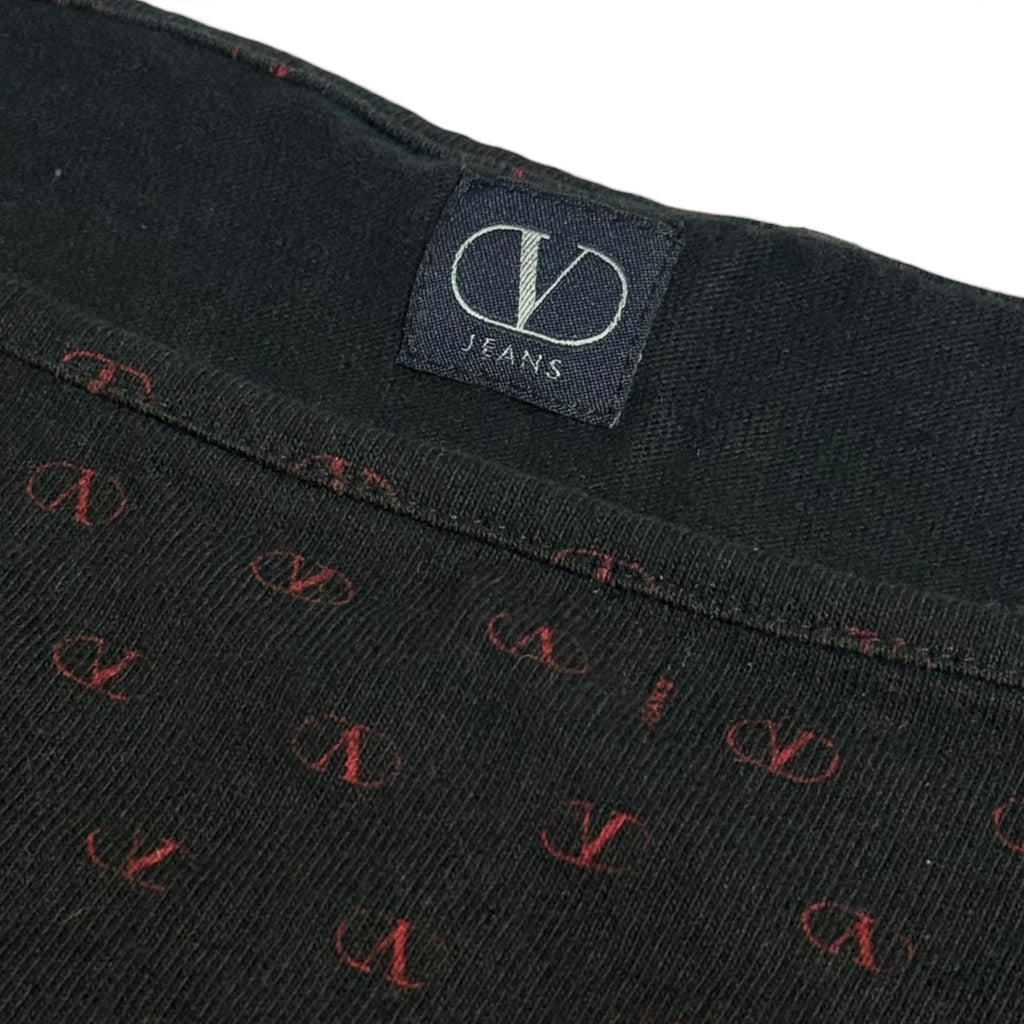 vintage valentino jeans black + red v monogram long sleeve top