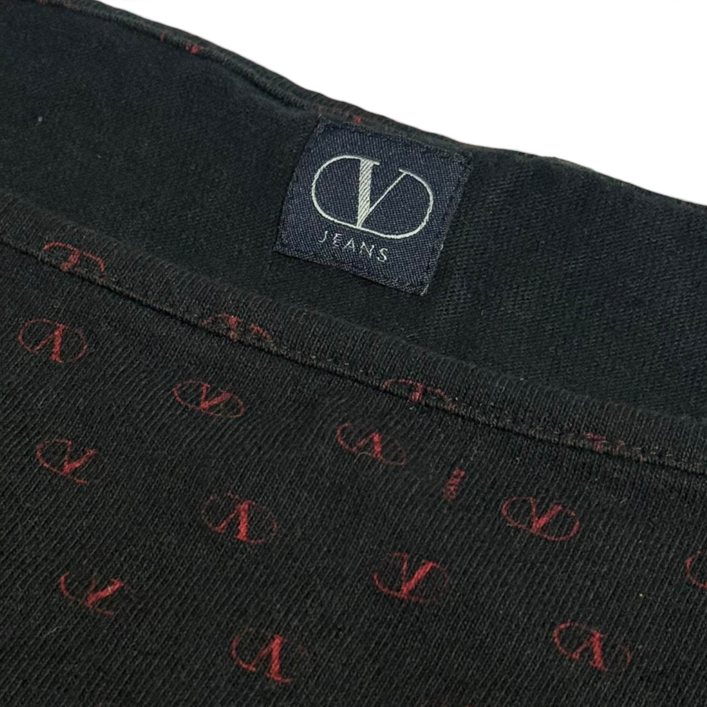 vintage valentino jeans black + red v monogram long sleeve top