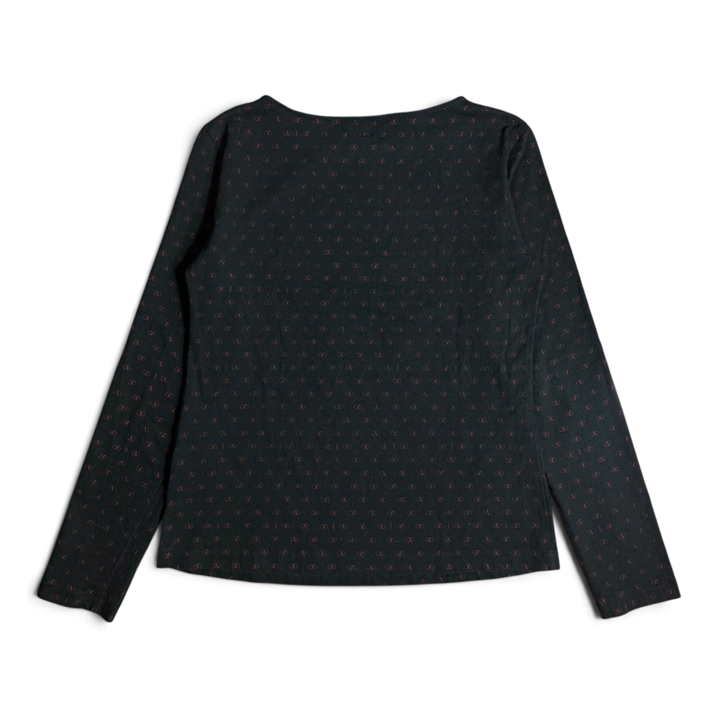 vintage valentino jeans black + red v monogram long sleeve top