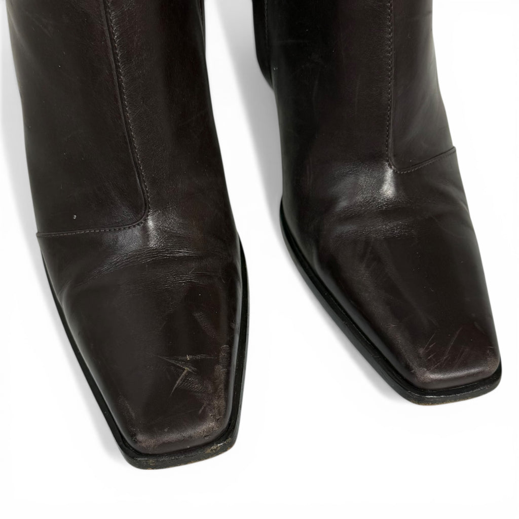 vintage gucci tom ford era distressed dark brown leather square toe boots