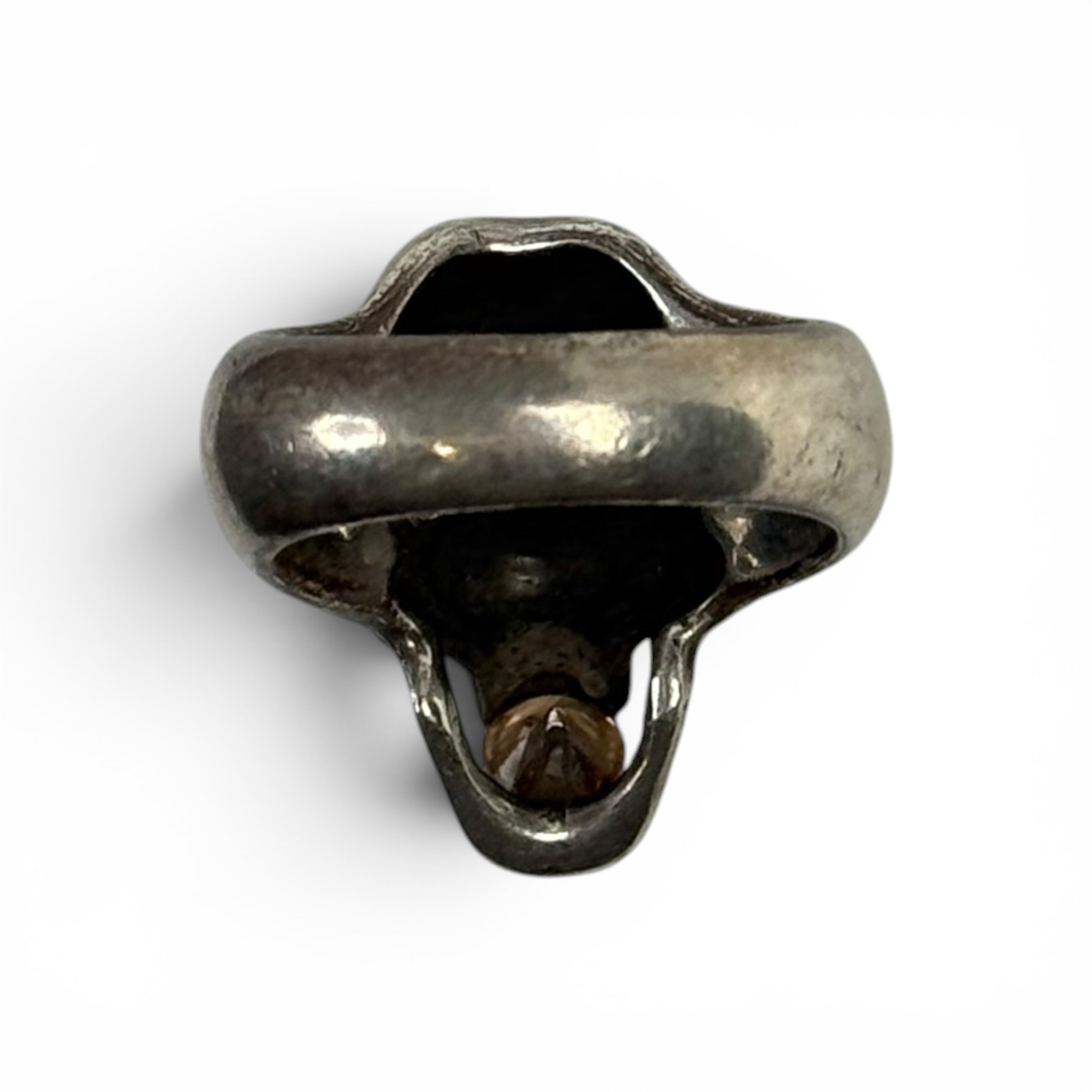 japanese heavy silver skull ring with citrine set stone