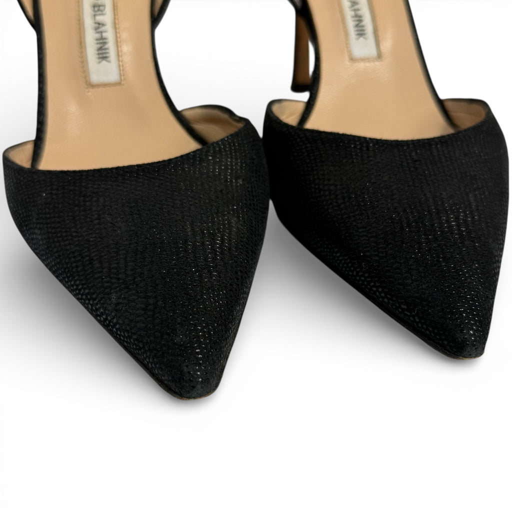 manolo blahnik black lizard embossed d’orsay pumps