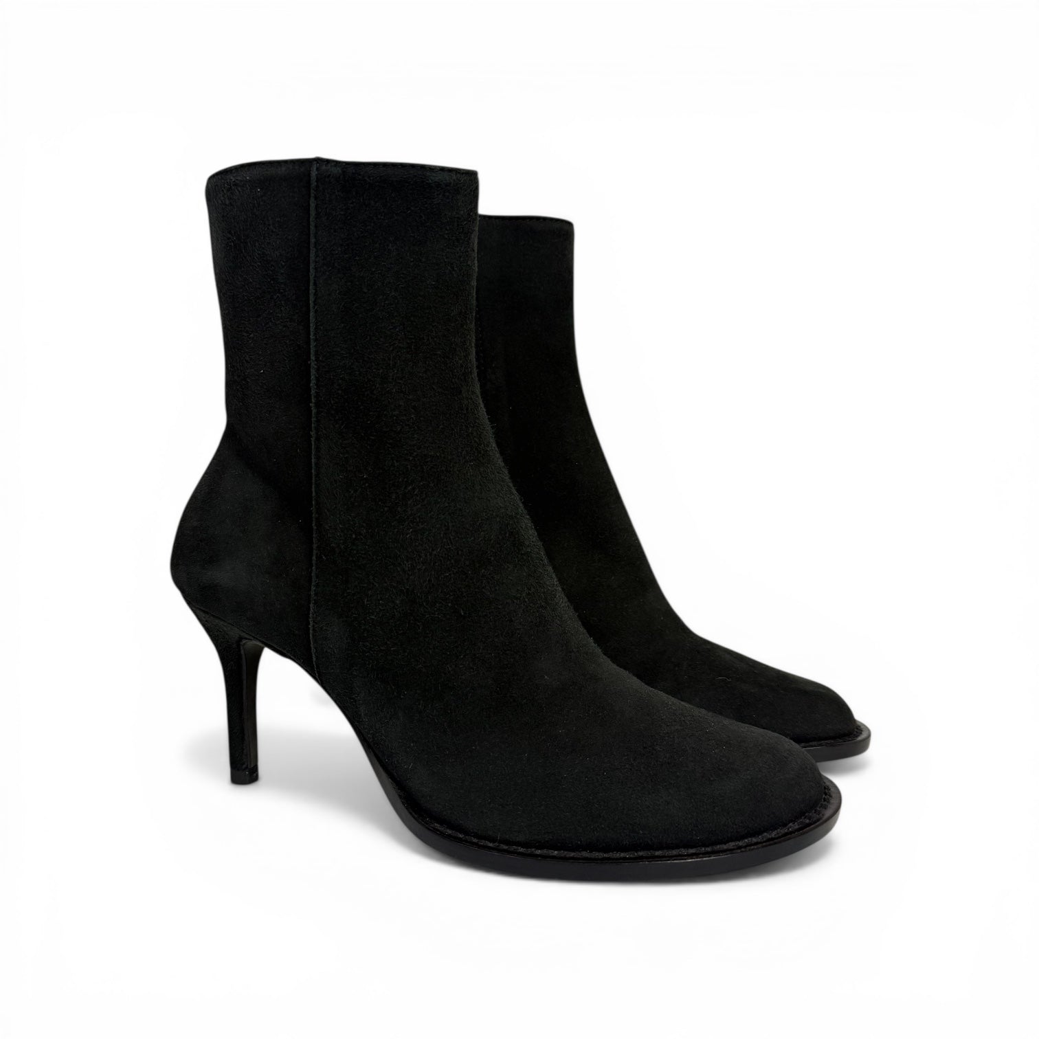 ann demeulemeester black camoscio suede stiletto ankle boots