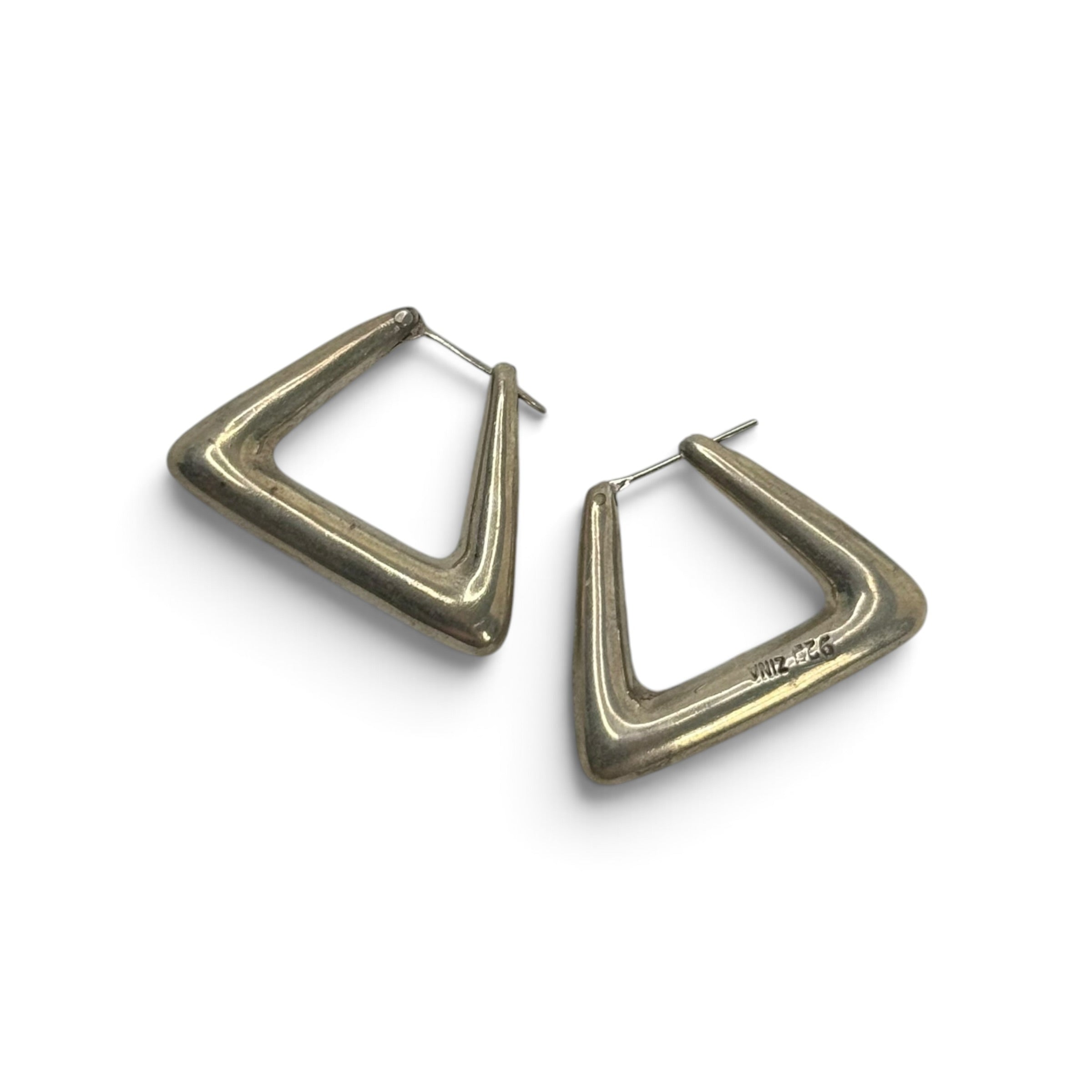 vintage zina sterling silver large modernist triangular hoop earrings
