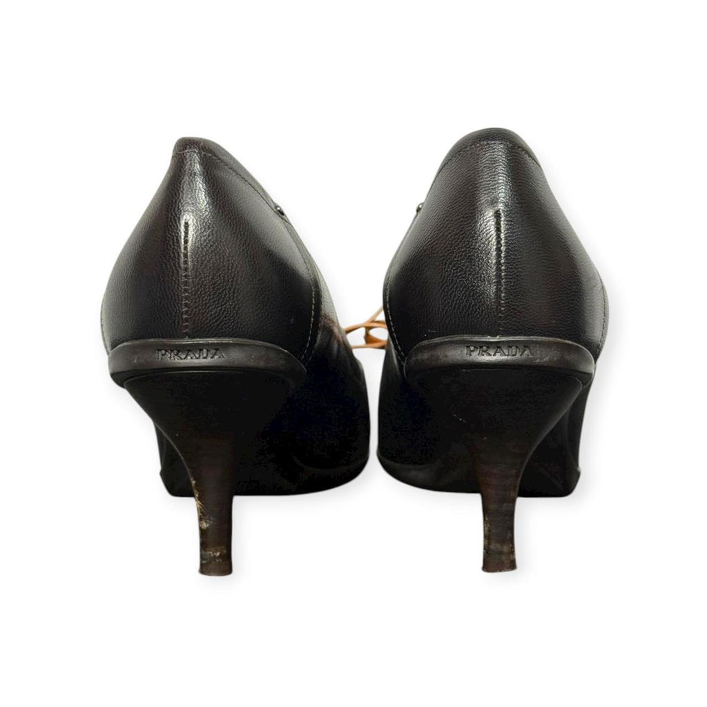 vintage prada black & brown leather bow heels