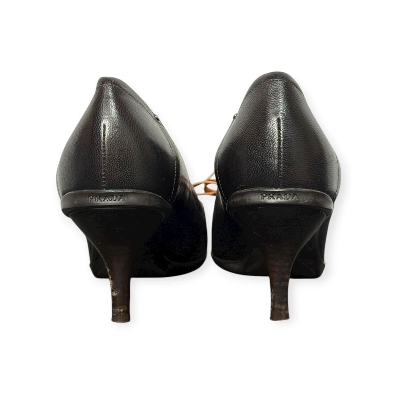 vintage prada black & brown leather bow heels