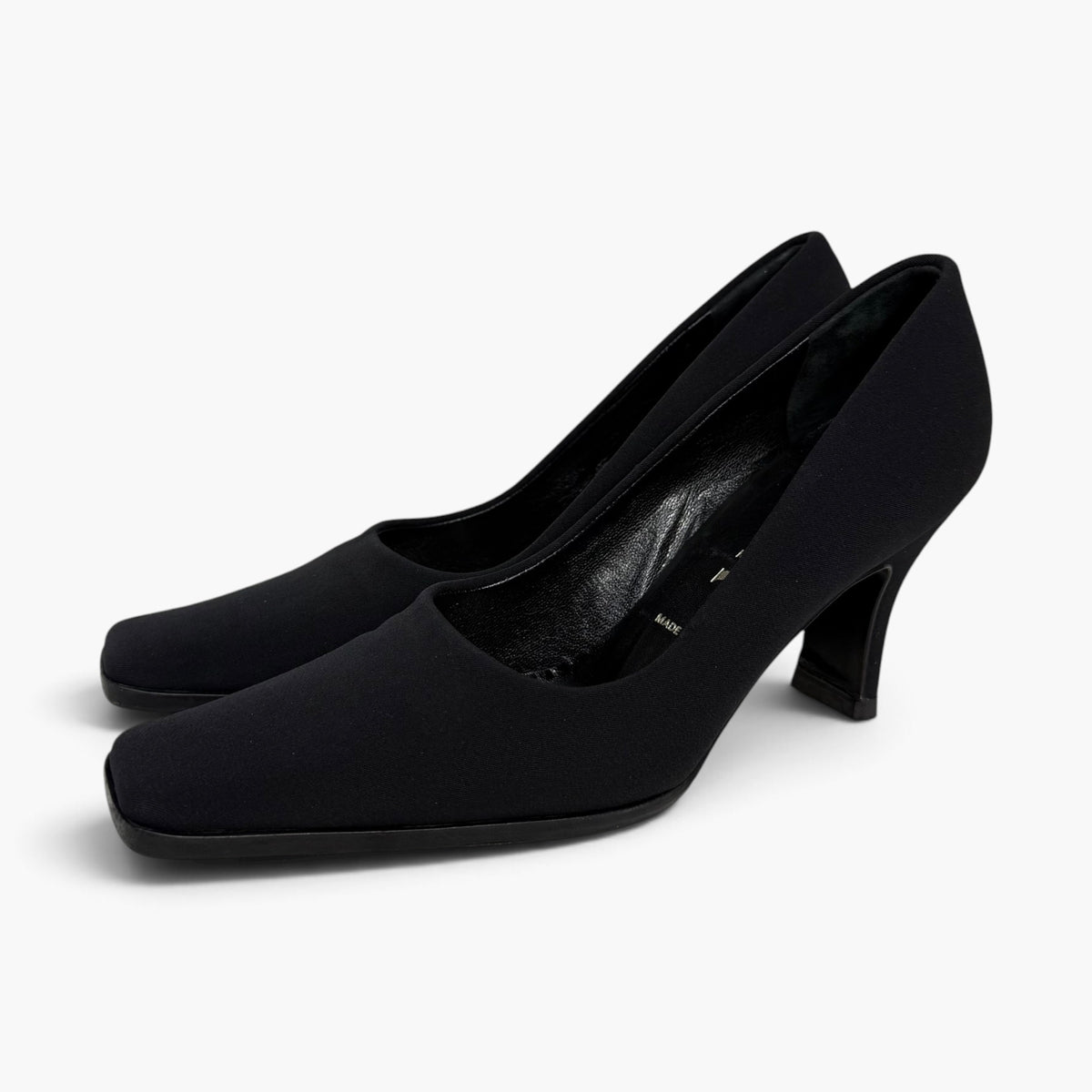 vintage 1990s prada black tessuto nylon square toe block heel pumps