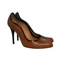 2000s dolce & gabbana brown leather & wavy black patent trim pumps