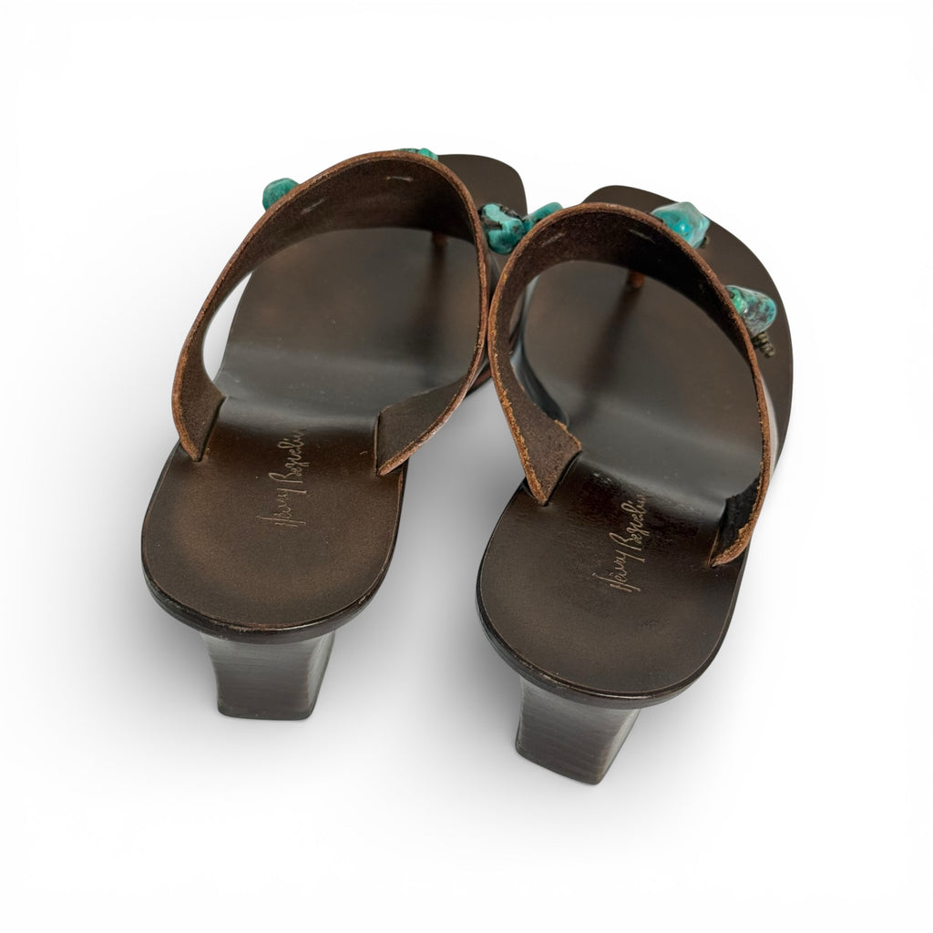 henry beguelin turquoise block heel thong sandals