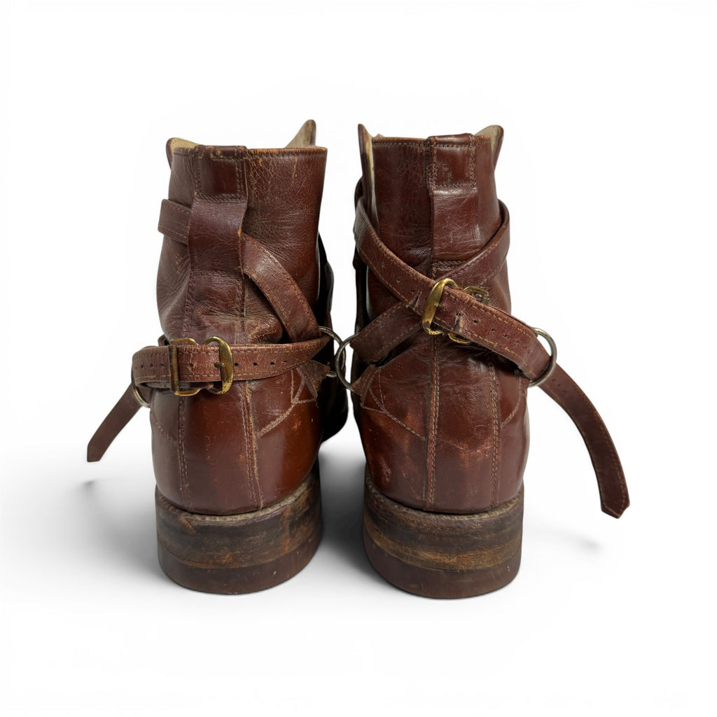 vintage calzado tres caballos distressed brown leather jodhpur tanker boots