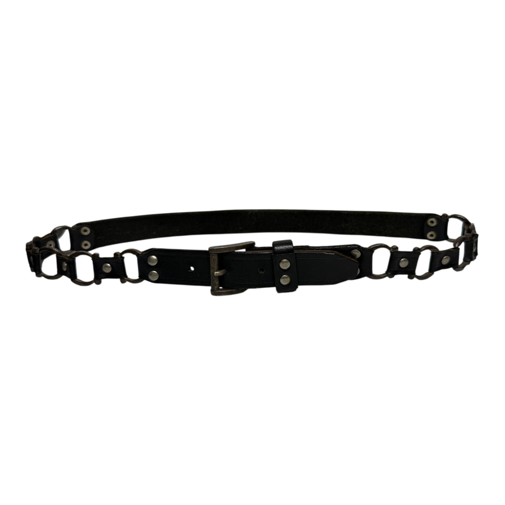 vintage d-ring linked black leather belt