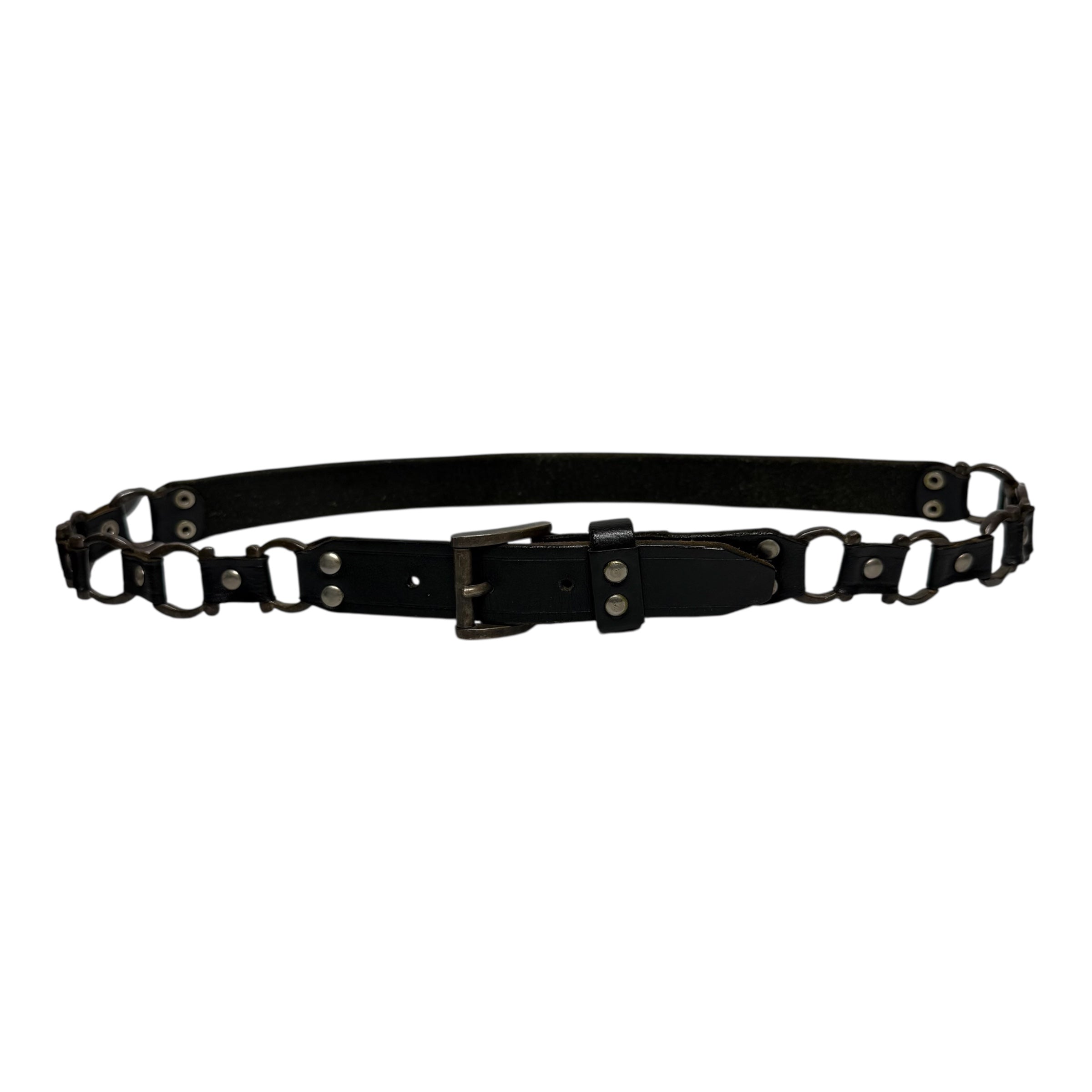 vintage d-ring linked black leather belt
