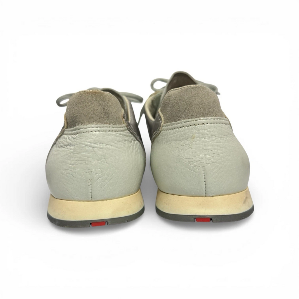 vintage prada leather & textile silver sneakers