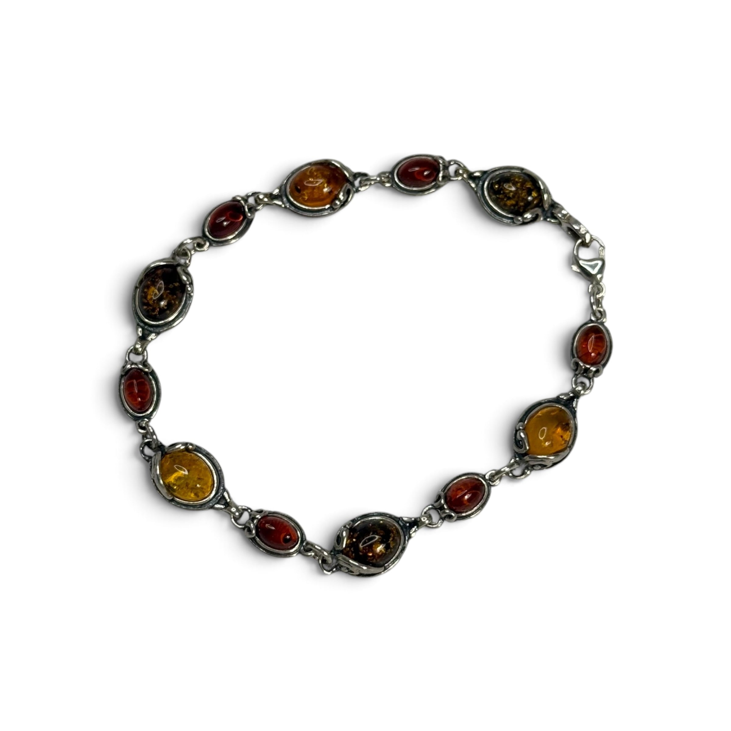 vintage 925 sterling silver multi color baltic amber jewelry set necklace + bracelet + earrings