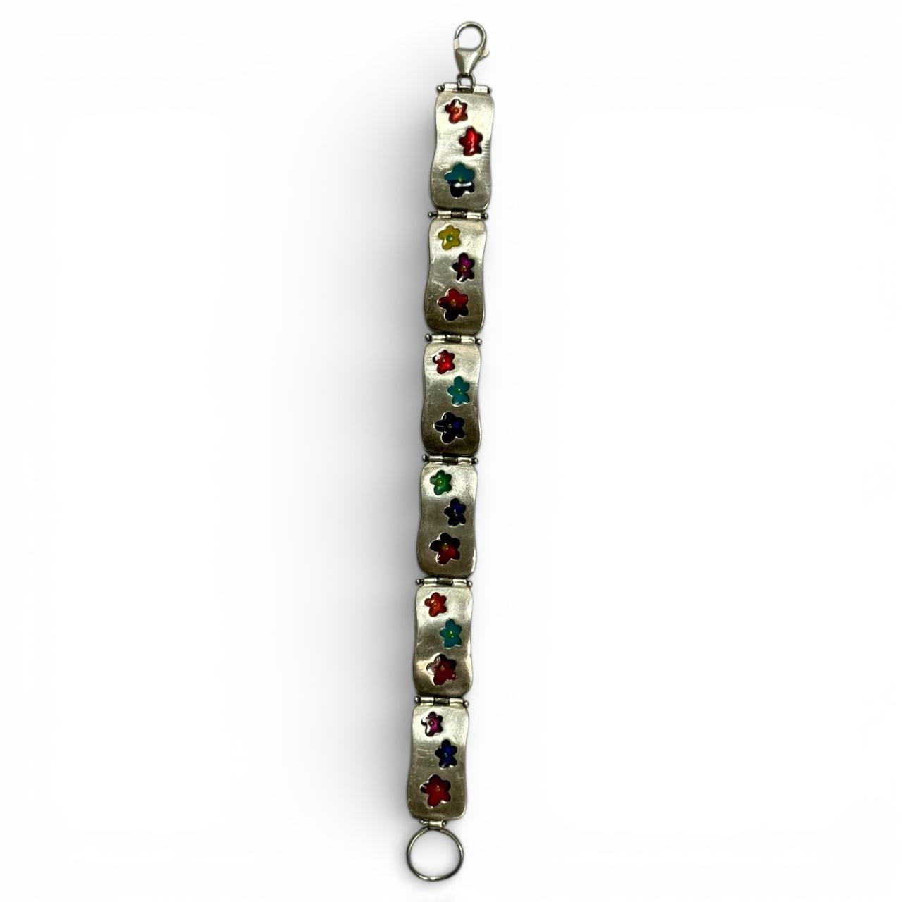 vintage sterling silver & enamel flower bracelet