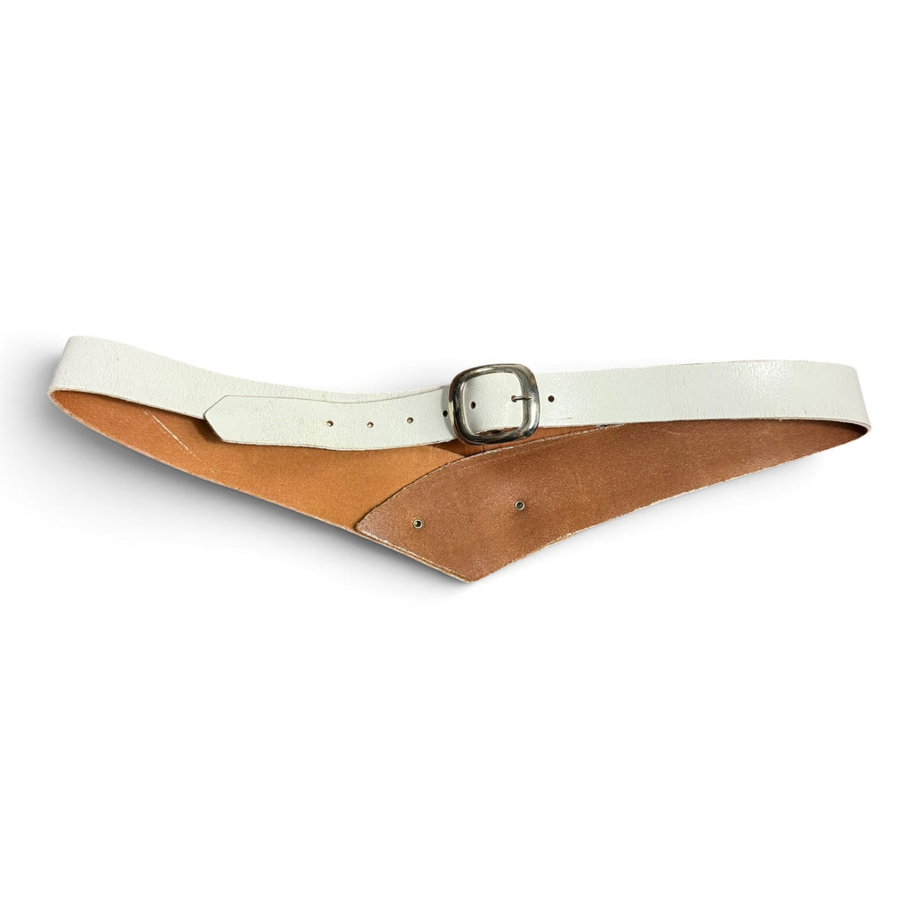 vintage 80s white leather v shape dip waist western concho belt