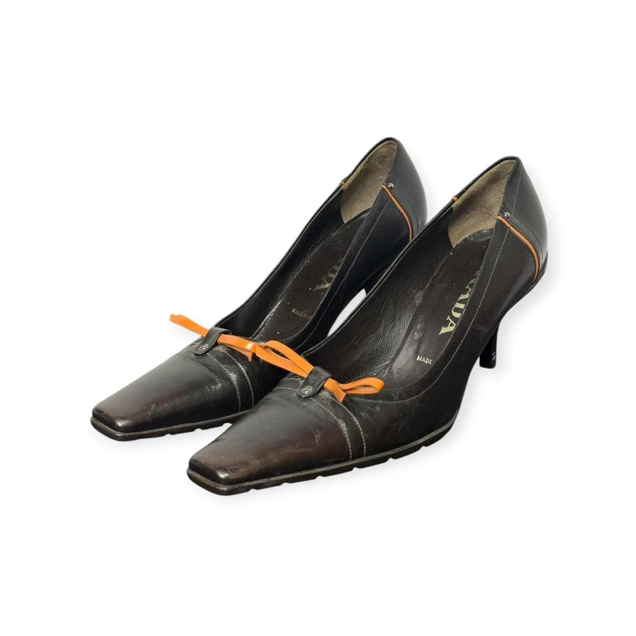 vintage prada black & brown leather bow heels
