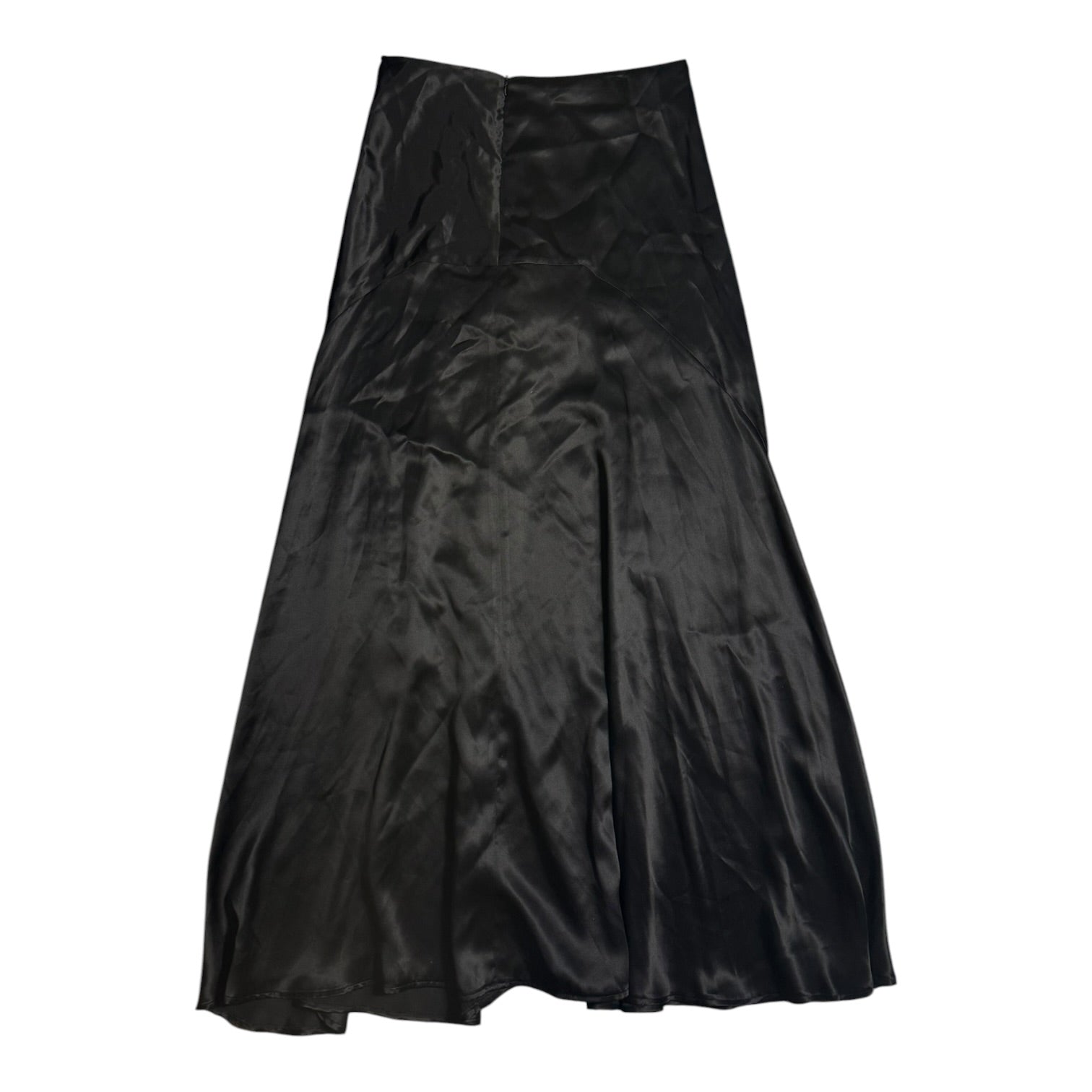 nwt french designer ioannis guia 100% satin silk black maxi skirt
