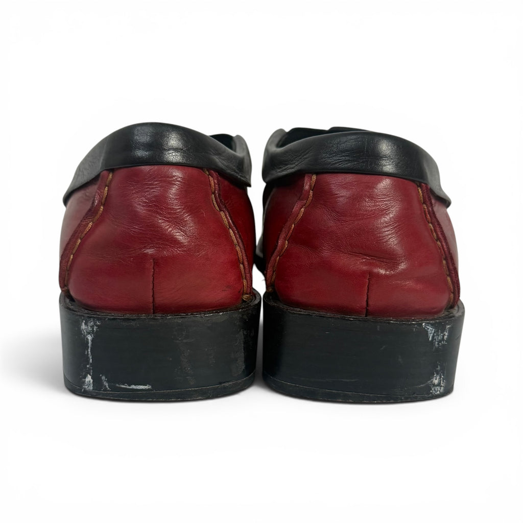 everybody bz moda red + black italian leather slip on square toe loafers