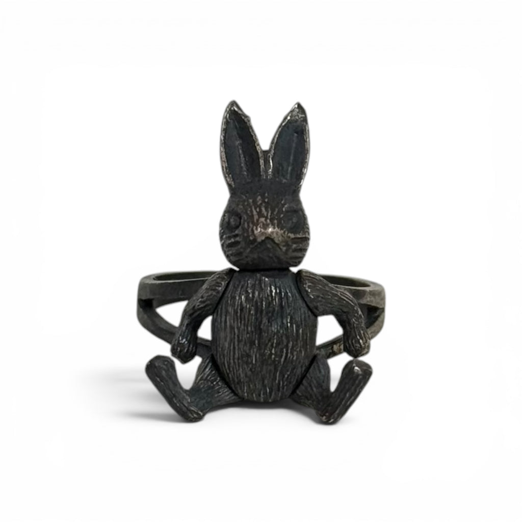 vintage 925 sterling silver articulating bunny rabbit ring