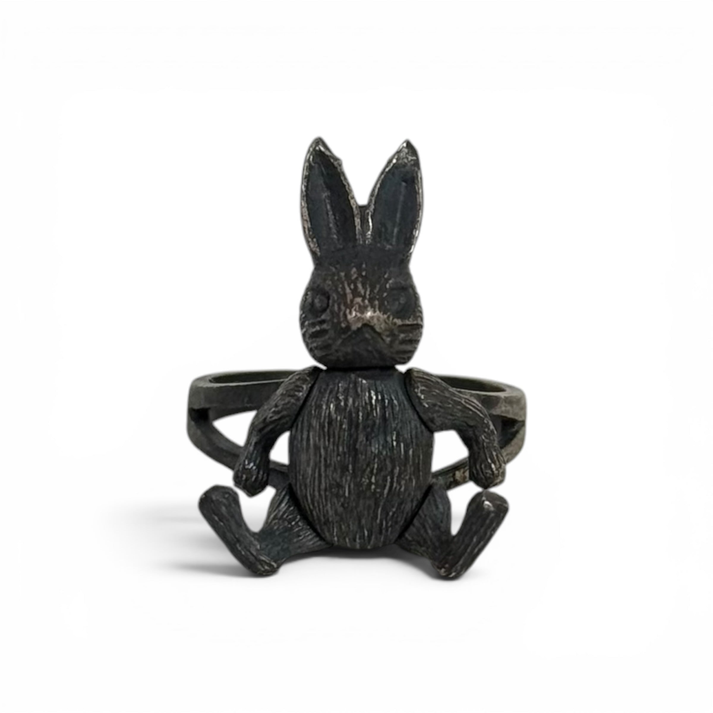 vintage 925 sterling silver articulating bunny rabbit ring