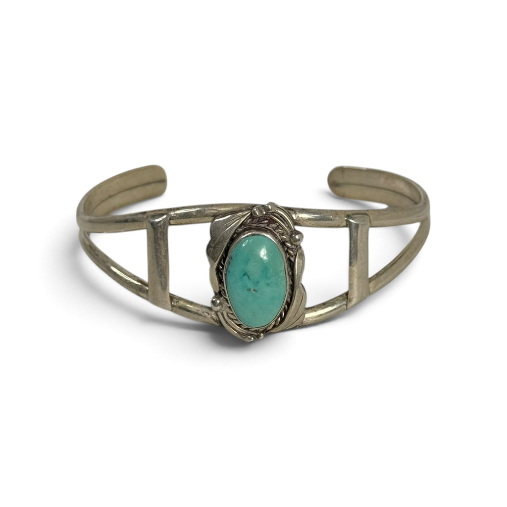 vintage sterling silver turquoise cabochon split shank cuff bracelet