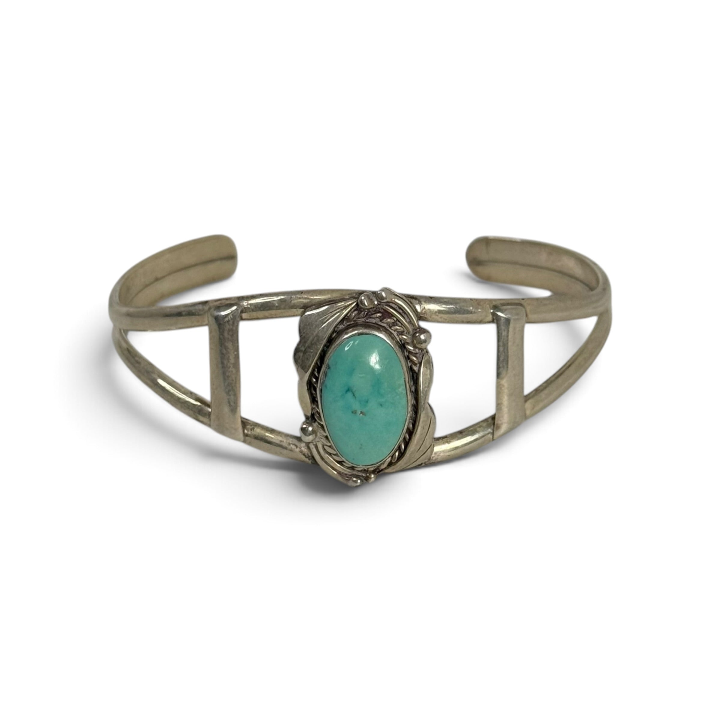 vintage sterling silver turquoise cabochon split shank cuff bracelet