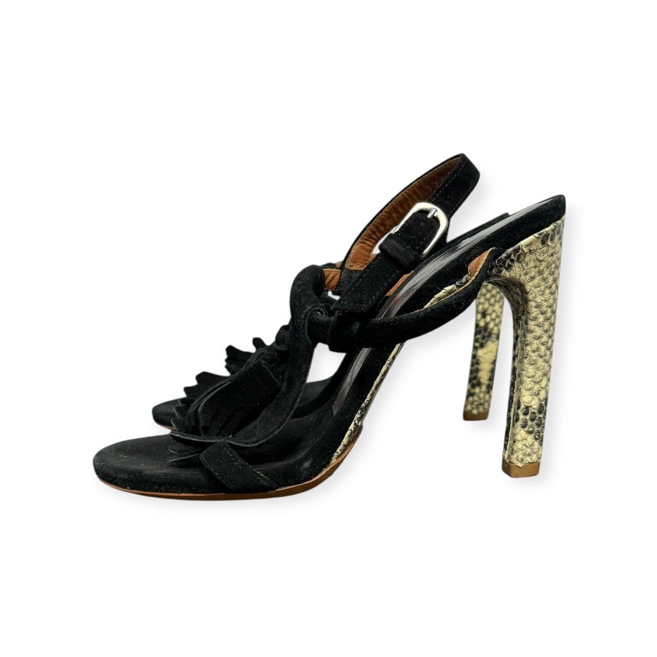 2000s dries van noten suede fringe & embossed snakeskin heels