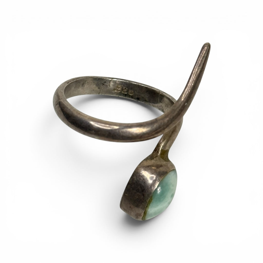vintage 925 sterling silver larimar teardrop snake bypass wrap ring