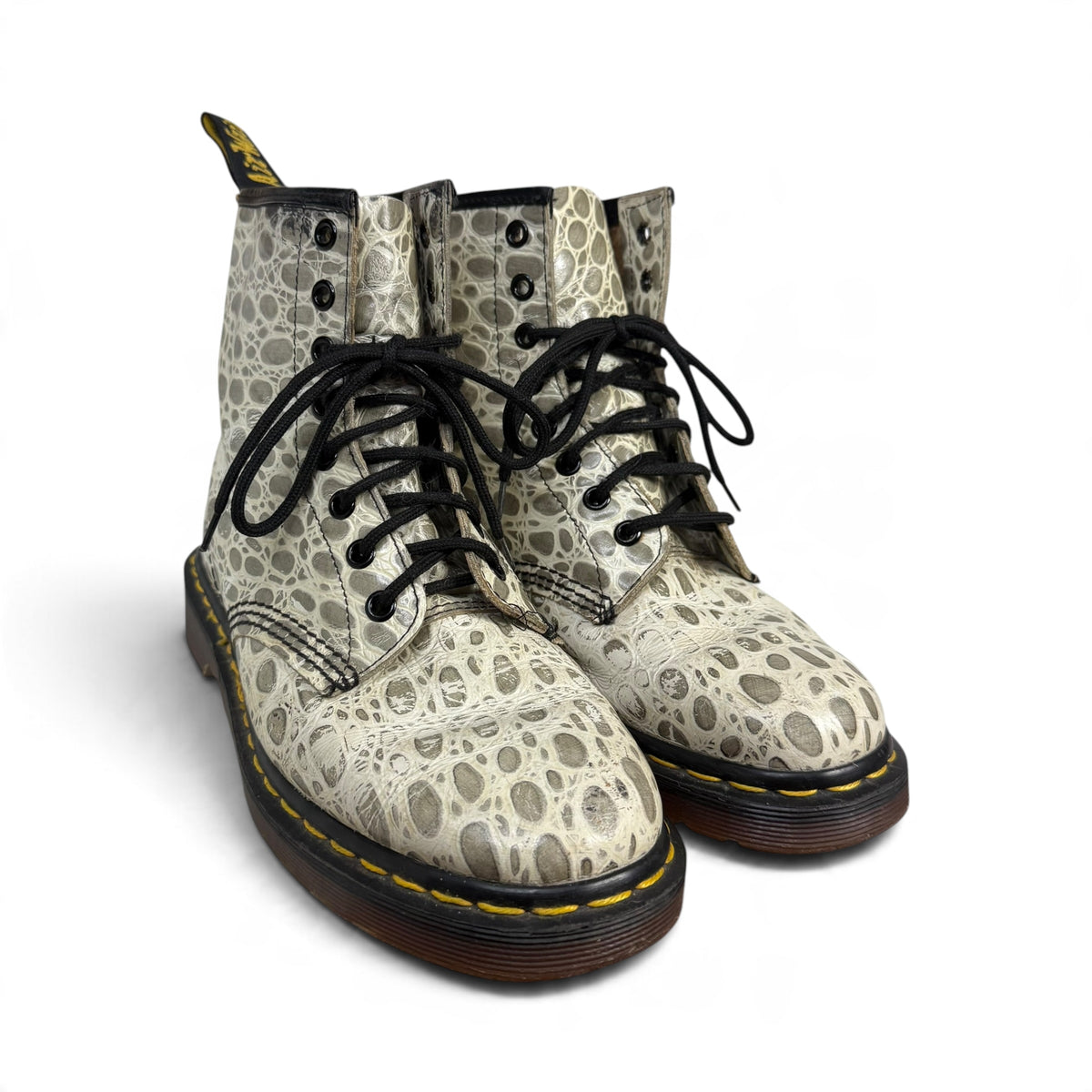 dr martens 1460 pascal grey white croc reptile embossed leather boots