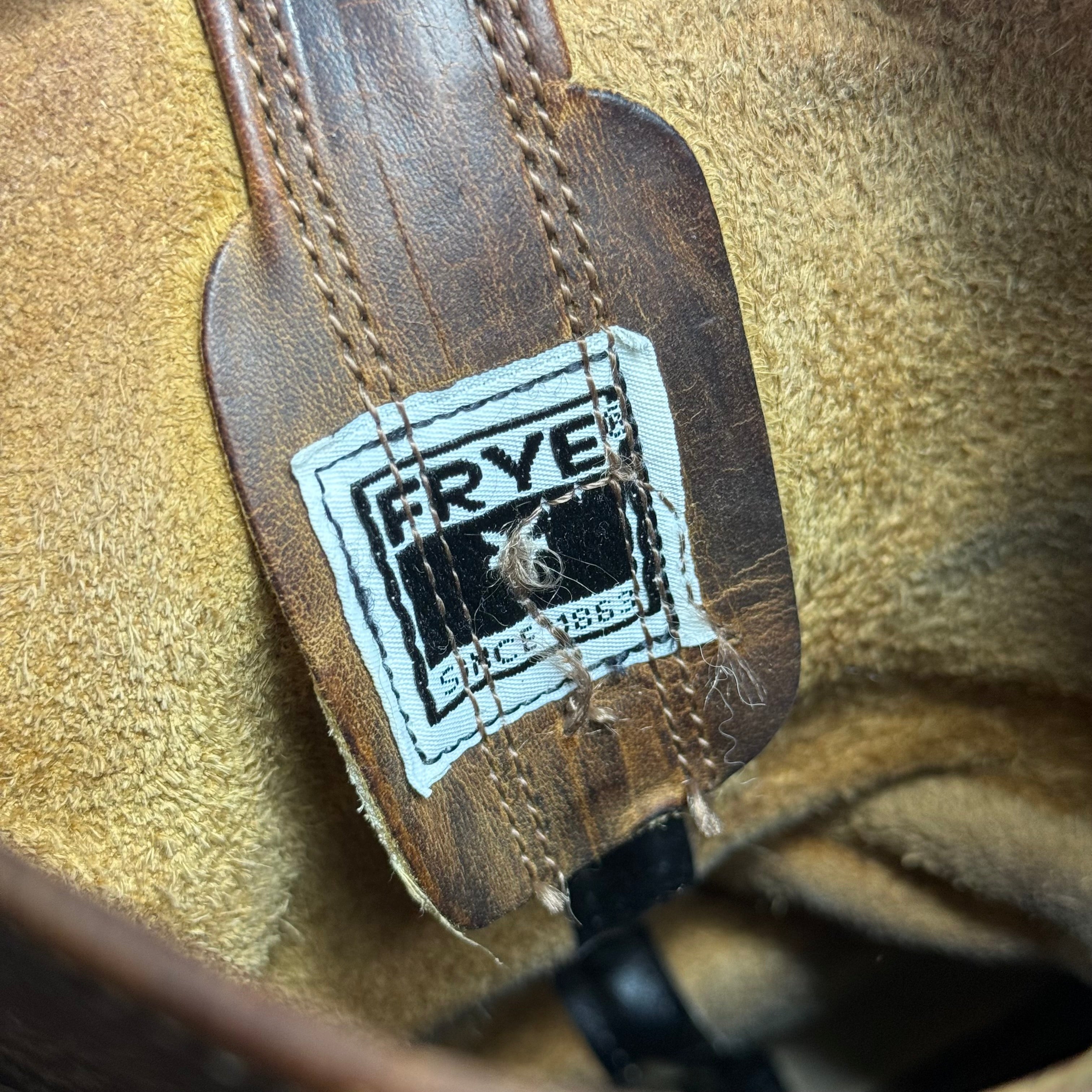 vintage 80s frye distressed leather mid calf harness boots