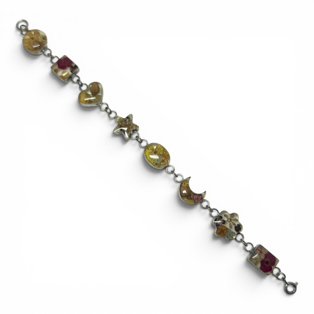 vintage 925 sterling silver dried flower multi shape 8” bracelet