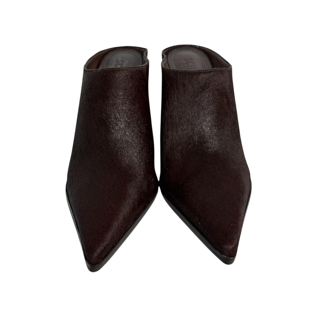 schutz mikki mules in dark red calf hair