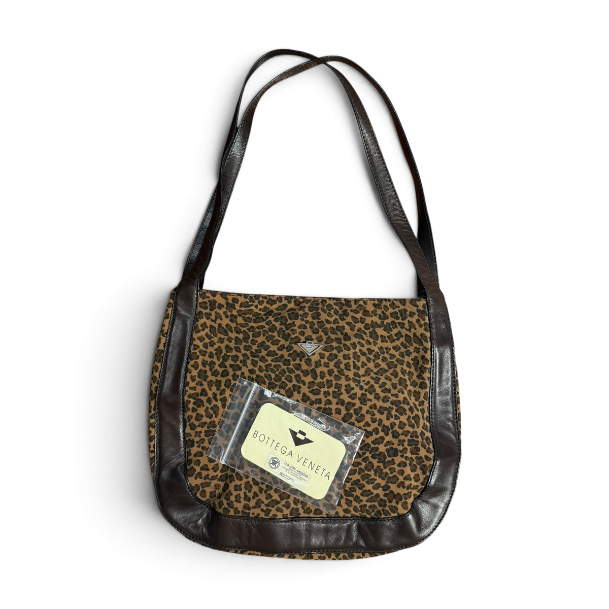 vintage bottega veneta leopard print canvas + leather shoulder bag