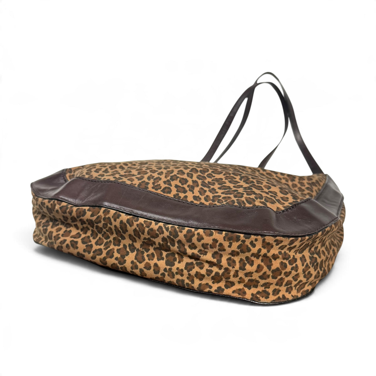 vintage bottega veneta leopard print canvas + leather shoulder bag