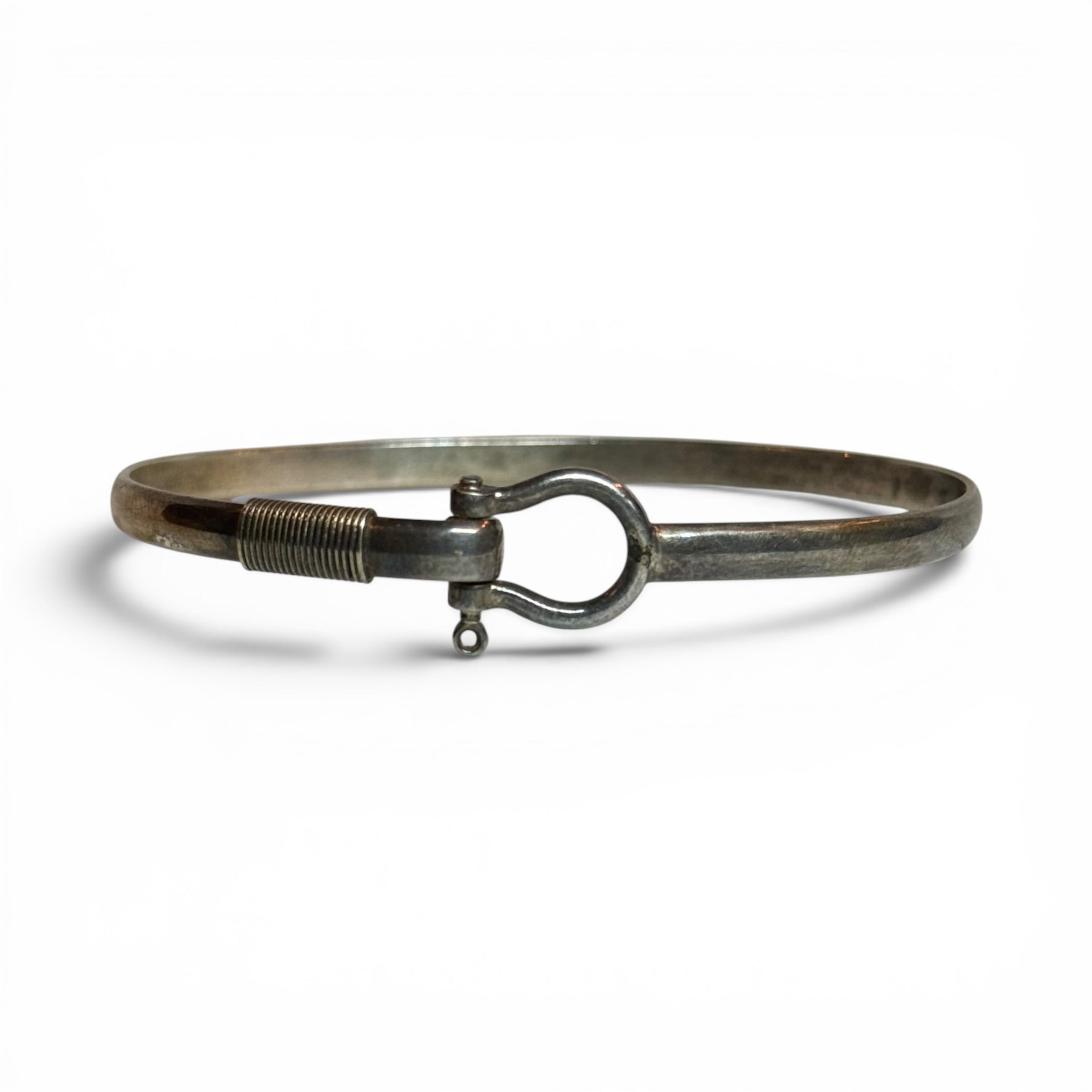 vintage gs 925 sterling silver sail hook bangle bracelet belt buckle style estate cuff