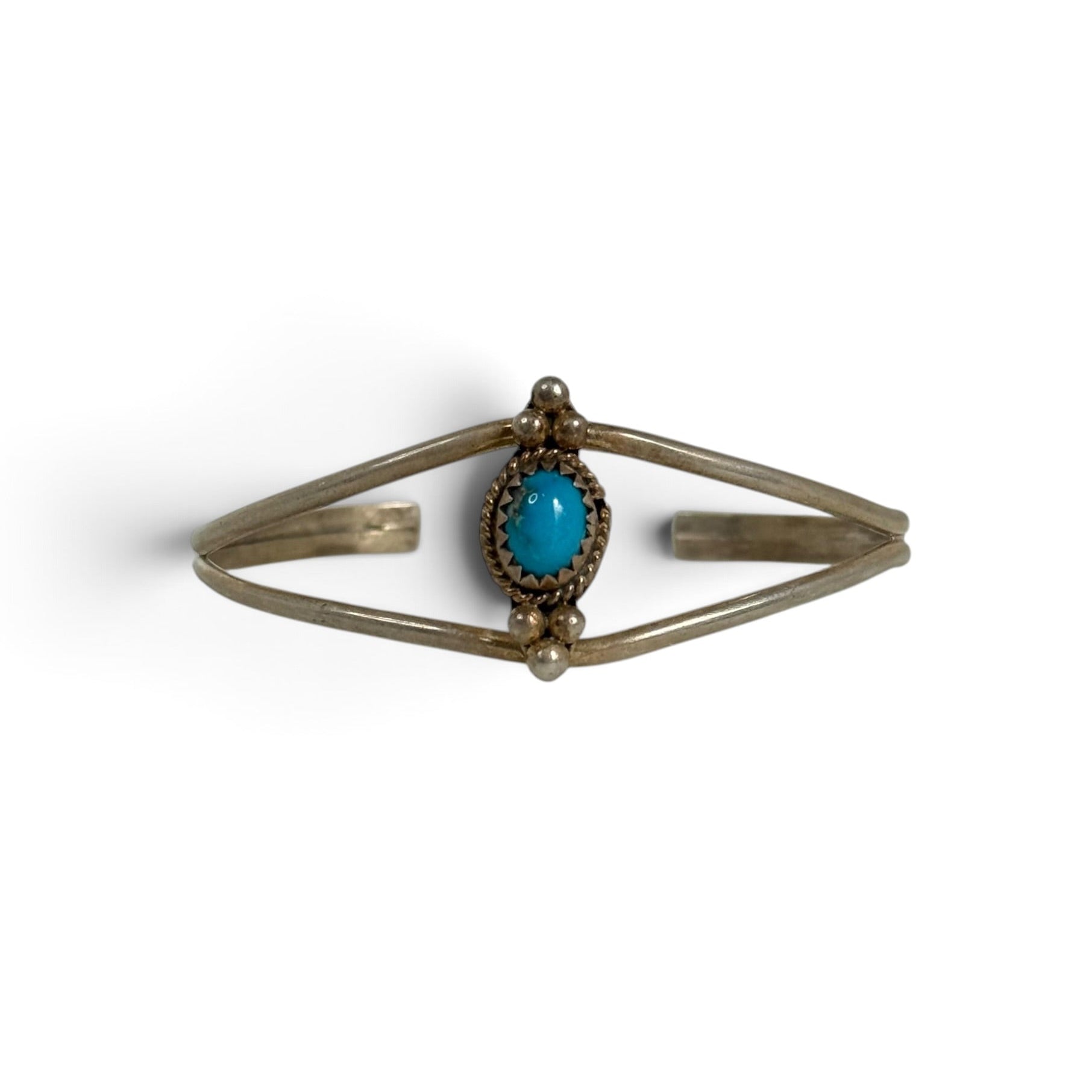 vintage southwestern silver + turquoise cabochon split shank cuff bracelet