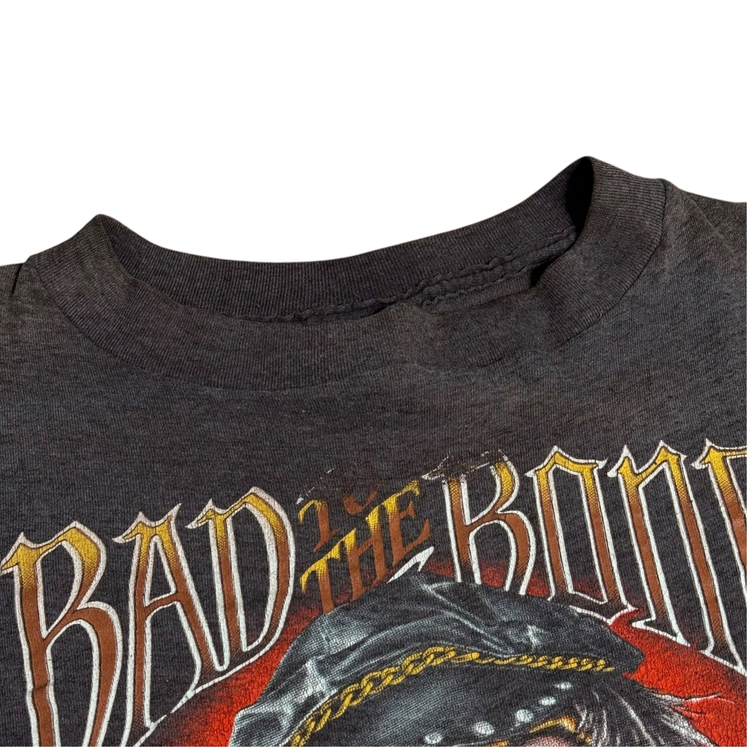 rare vintage 1987 3d emblem bad to the bone biker skull graphic tee