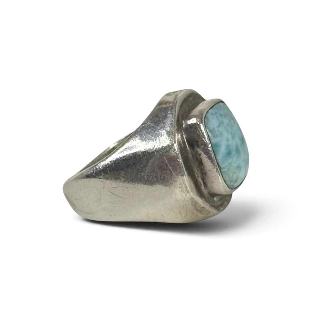 vintage sterling silver larimar gemstone bezel signet ring