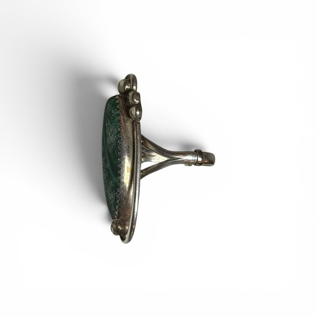 vintage southwestern 925 sterling silver long navette malachite statement ring