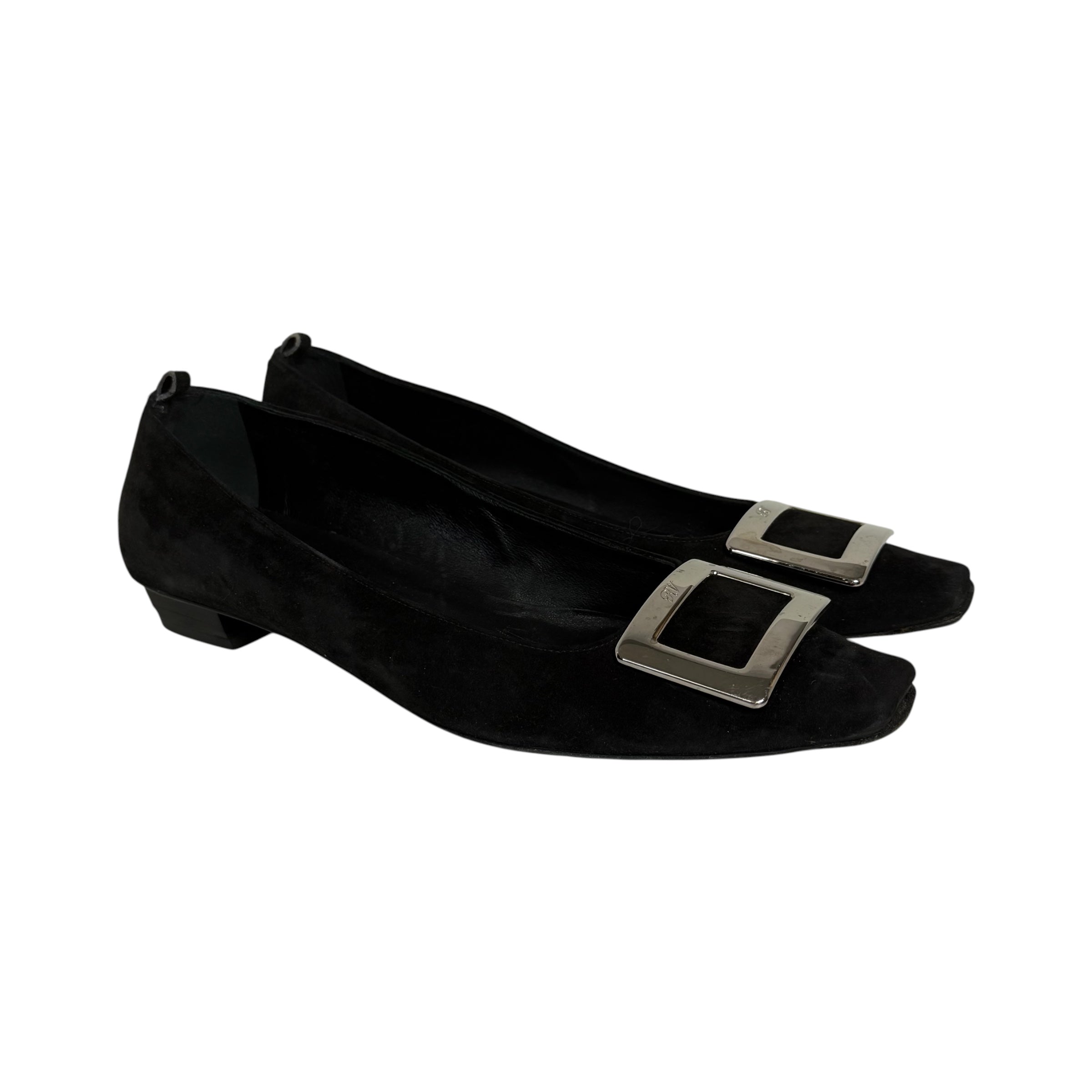 roger vivier paris belle black suede buckle pumps