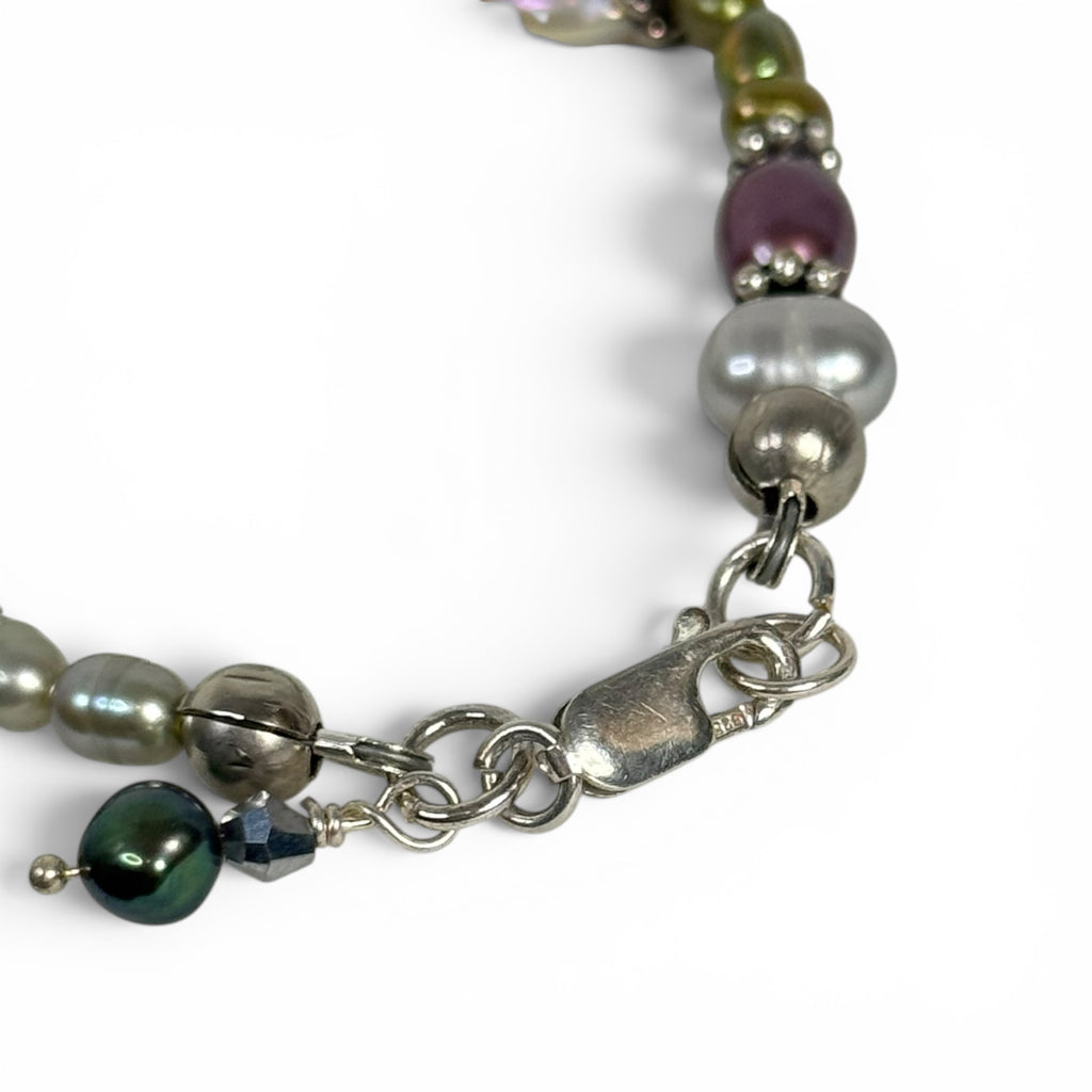 artisanal 925 sterling silver multicolor baroque pearl beaded 8” bracelet