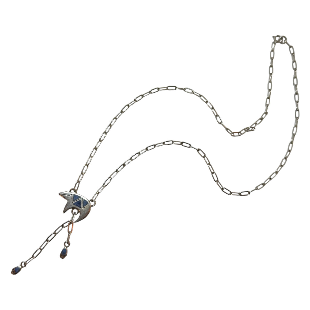 vintage zuni bear lapis inlay sterling silver 17” necklace