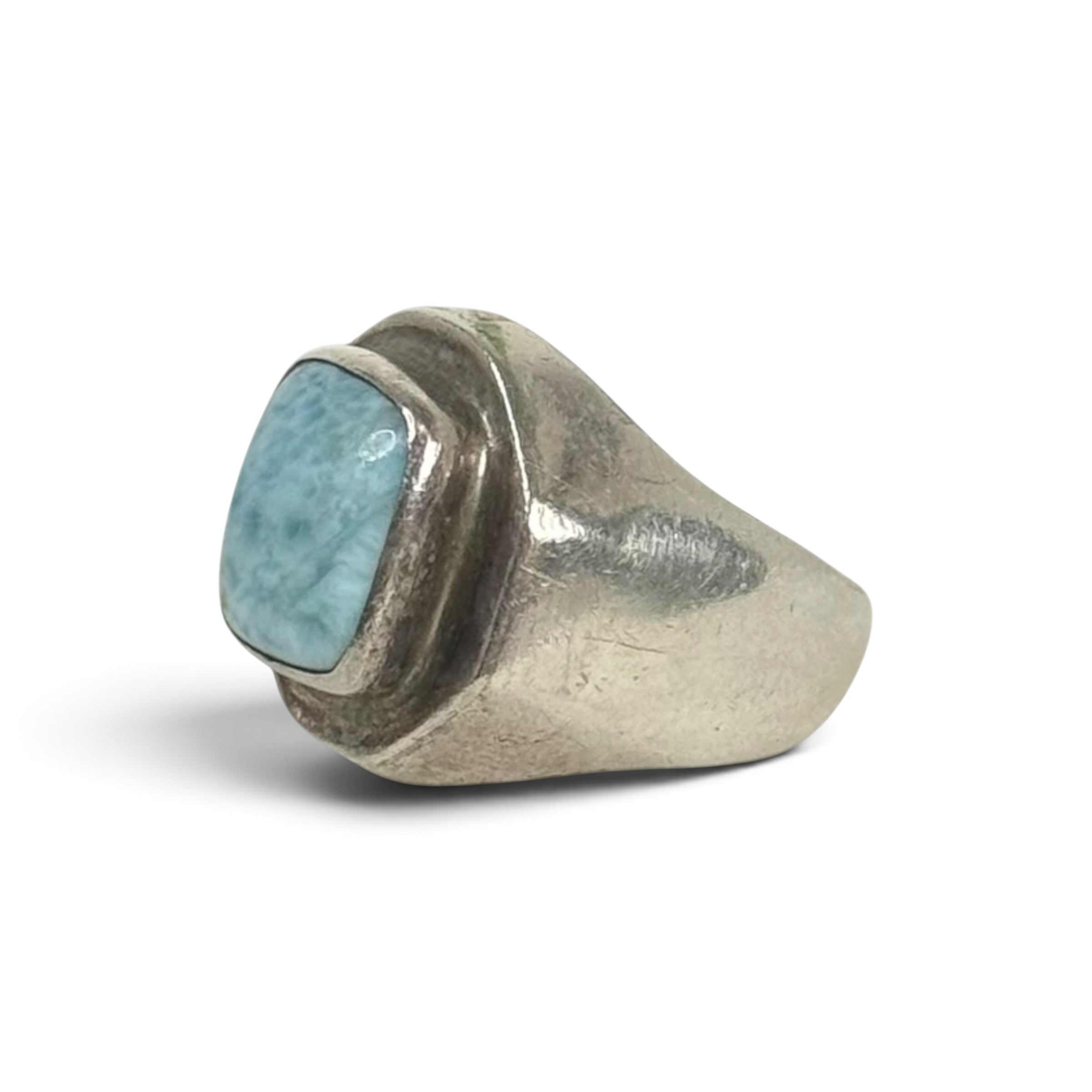 vintage sterling silver larimar gemstone bezel signet ring