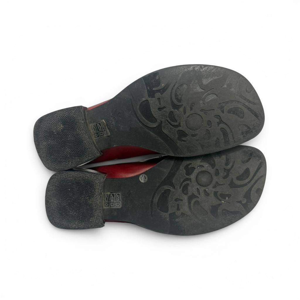 everybody bz moda red + black italian leather slip on square toe loafers