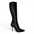 manolo blahnik takala black leather knee high boots with stitch detailing