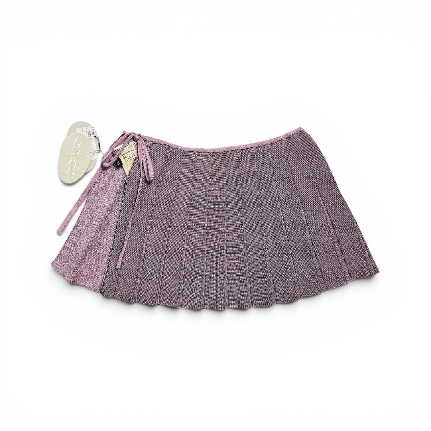 isa boulder handmade reversible pleated wrap mini skirt in plum