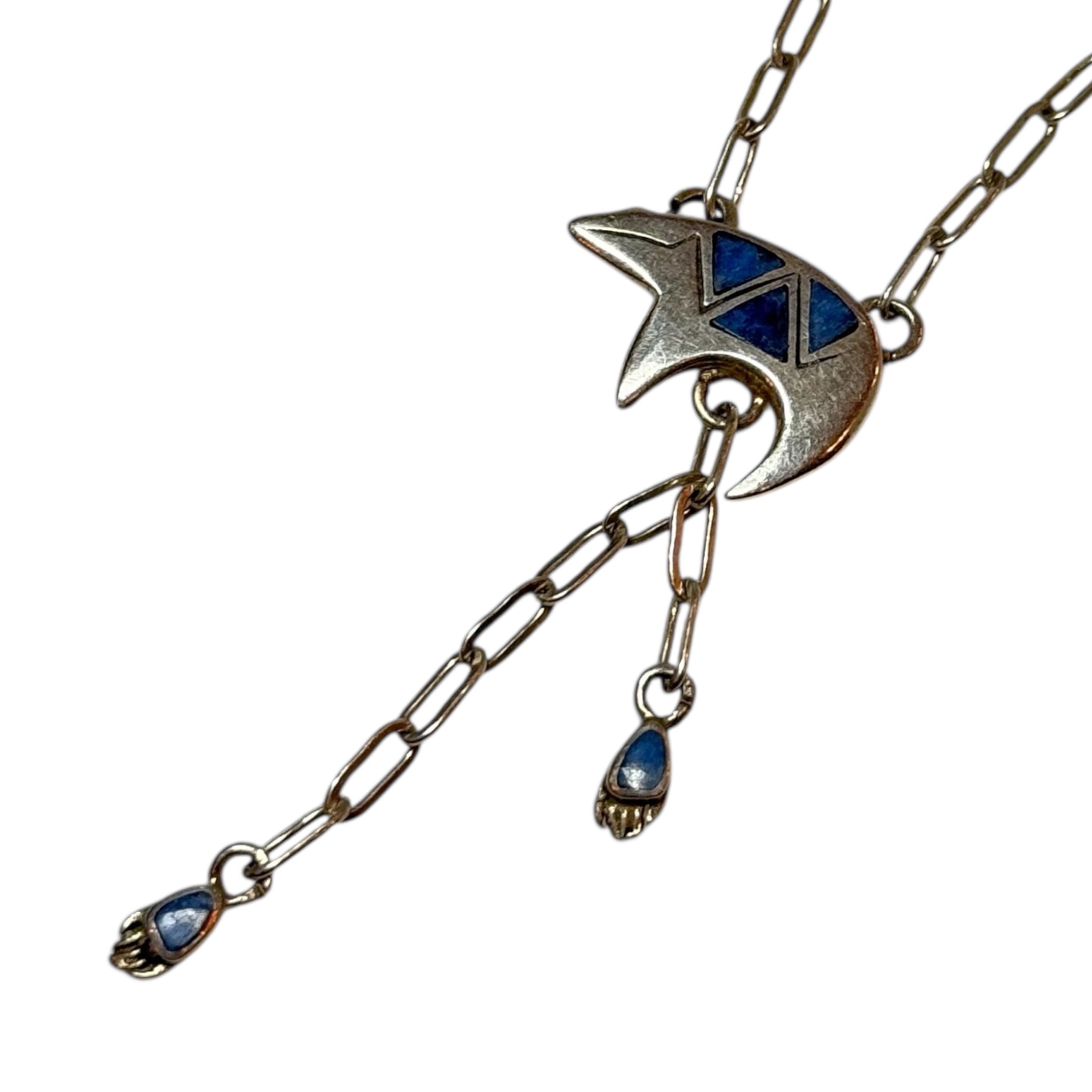 vintage zuni bear lapis inlay sterling silver 17” necklace