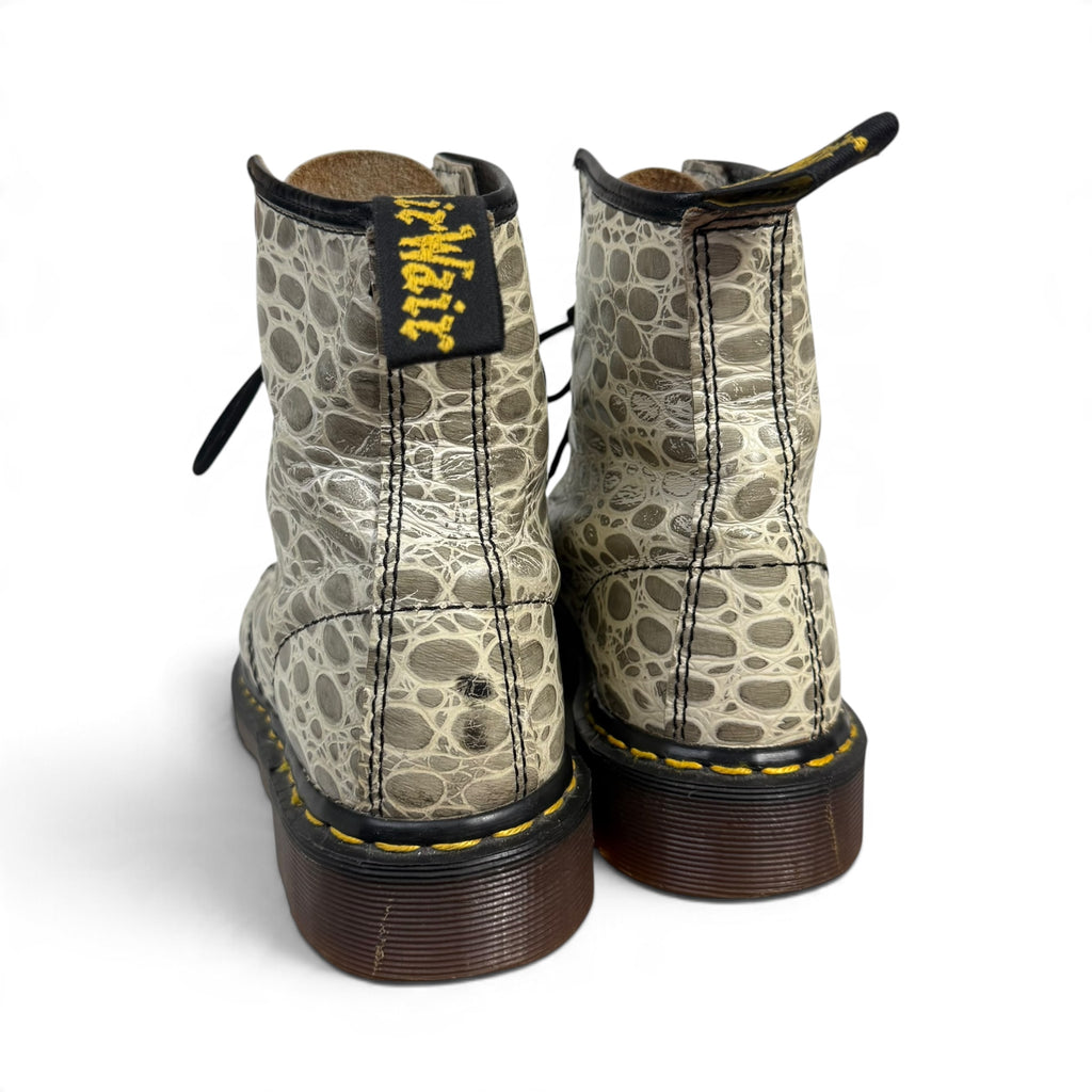 dr martens 1460 pascal grey white croc reptile embossed leather boots