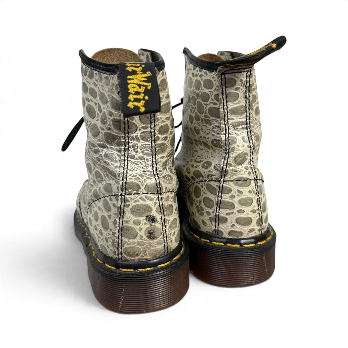 dr martens 1460 pascal grey white croc reptile embossed leather boots